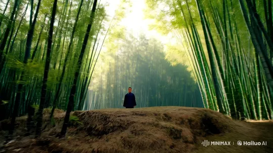 Kungfu Warrior Showcases Mastery in Bamboo Forest – AI Generated Video | Hailuo AI
