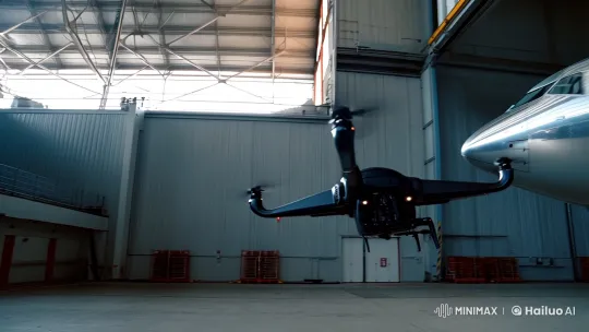 Drone Captures Elegance of Airplane in Hangar – AI Generated Video | Hailuo AI
