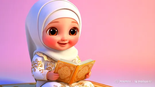 Chibi Girl Reads Quran on Prayer Mat in Elegant Setting – AI Generated Video | Hailuo AI