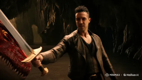 Man Fights Dragons in Dimly Lit Cavern – AI Generated Video | Hailuo AI