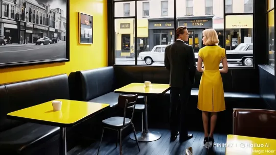 Leonardo DiCaprio and Karen in Elegant Café Scene – AI Generated Video | Hailuo AI