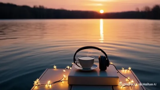 Tranquil Lakeside Scene with Coffee and Soft Lofi Music – AI Generated Video | Hailuo AI