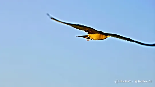 Bird in Flight: Graceful Soaring Over Azure Sky – AI Generated Video | Hailuo AI