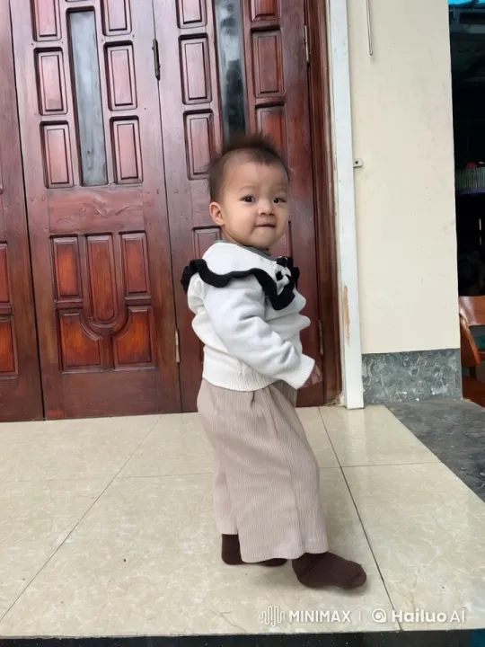 Child Joyfully Dancing in Front of Building Door – AI Generated Video | Hailuo AI
