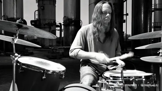 Passionate Drummer in Soviet Factory Setting – AI Generated Video | Hailuo AI