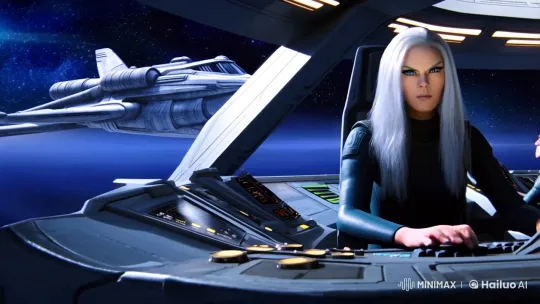 Captain Lira leads the 'Aurora' through a perilous wormhole journey in 'Echoes of the Future.' – AI Generated Video | Hailuo AI