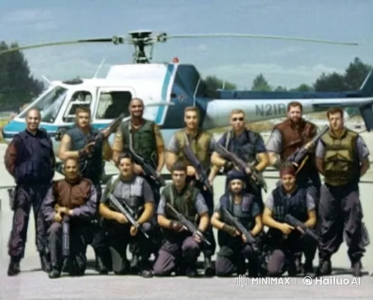 Military Team Photo in Front of Helicopter – AI Generated Video | Hailuo AI