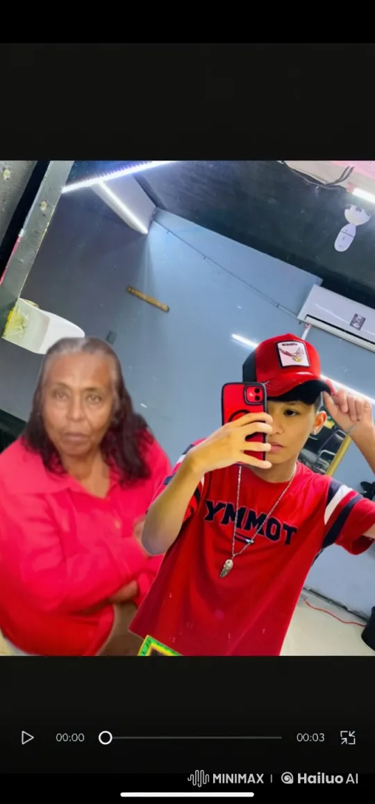 Woman and Boy Share Warm Embrace in Red Outfits – AI Generated Video | Hailuo AI