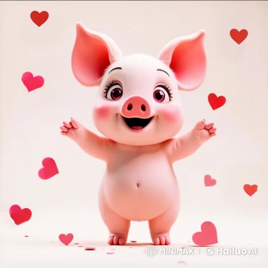 Cute Pig Joyfully Waves with Hearts in Live2D Animation – AI Generated Video | Hailuo AI