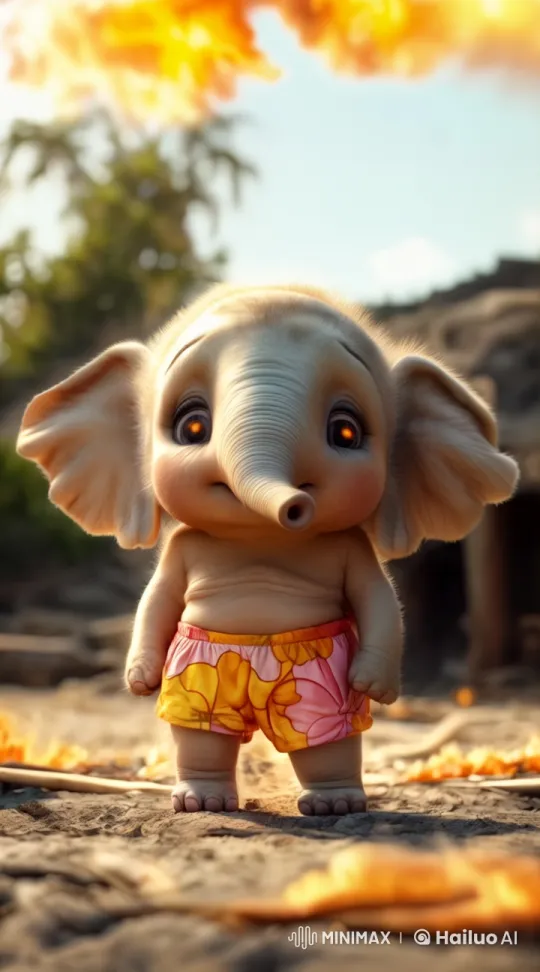 Baby Elephant in Flames: Heart-Wrenching Live2D Animation – AI Generated Video | Hailuo AI