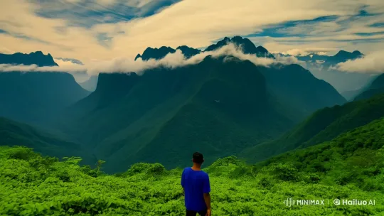 Man in Majestic Mountain Landscape – AI Generated Video | Hailuo AI