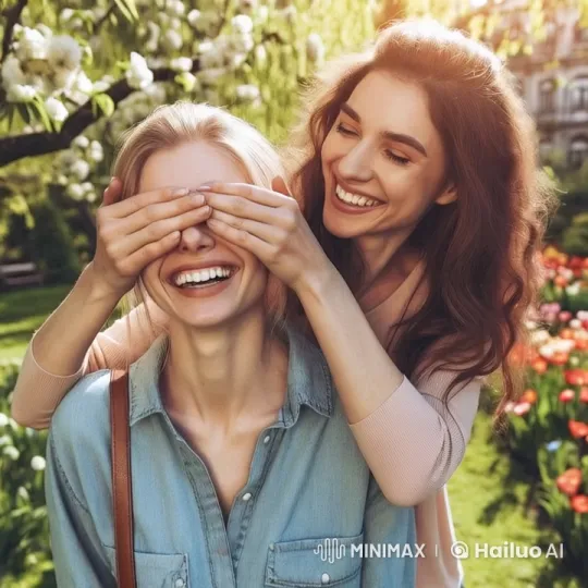 Joyful Friends Surprised in a Sunlit Garden – AI Generated Video | Hailuo AI
