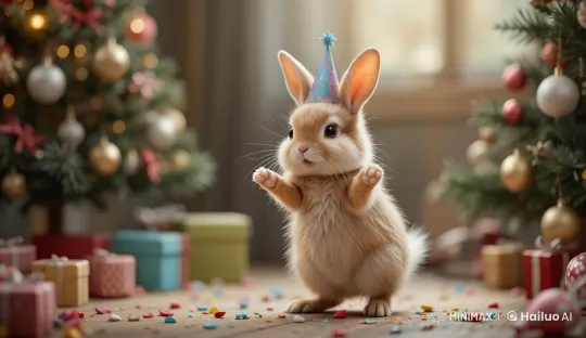Bunny Celebrates Christmas in Festive Cheer – AI Generated Video | Hailuo AI