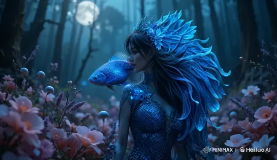 Mystical Forest: Enchanted Figure Amidst Glowing Flowers – AI Generated Video | Hailuo AI