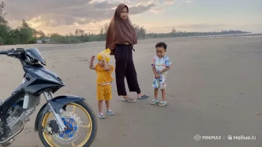 Family Enjoyment on Beach with Kungfu Play – AI Generated Video | Hailuo AI