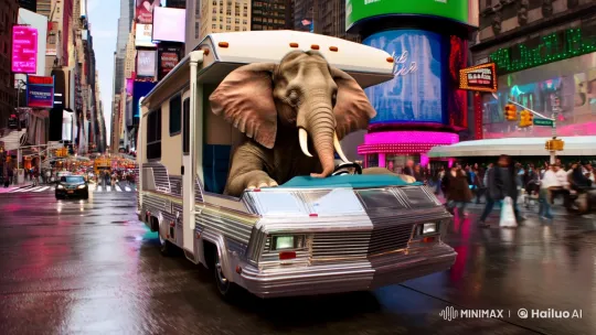 Elephant Pilot Navigates NYC in a Dreamy RV Scene – AI Generated Video | Hailuo AI