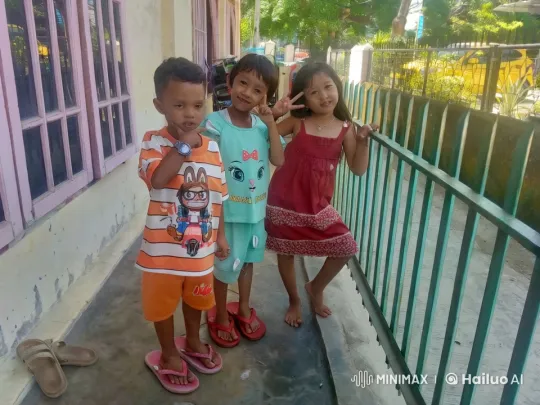 Three Smiling Children Posing Outside Building – AI Generated Video | Hailuo AI
