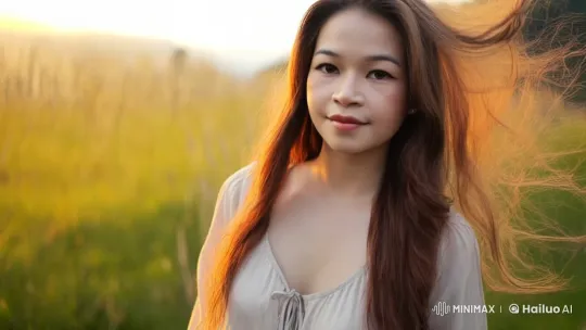 Young Woman in Serene Countryside - A Tranquil Walk in the Golden Hour – AI Generated Video | Hailuo AI