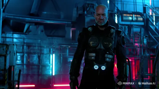 Futuristic Terminator-Inspired Man in Industrial Setting – AI Generated Video | Hailuo AI