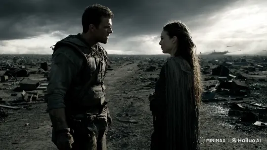 War-Torn Confrontation: Man and Woman in Desolate Landscape – AI Generated Video | Hailuo AI