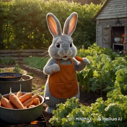 Cooking Bunny Delights in Garden Kitchen – AI Generated Video | Hailuo AI