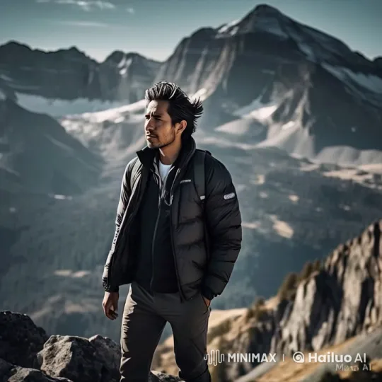 Hiker Gazes at Snowy Mountain Horizon – AI Generated Video | Hailuo AI