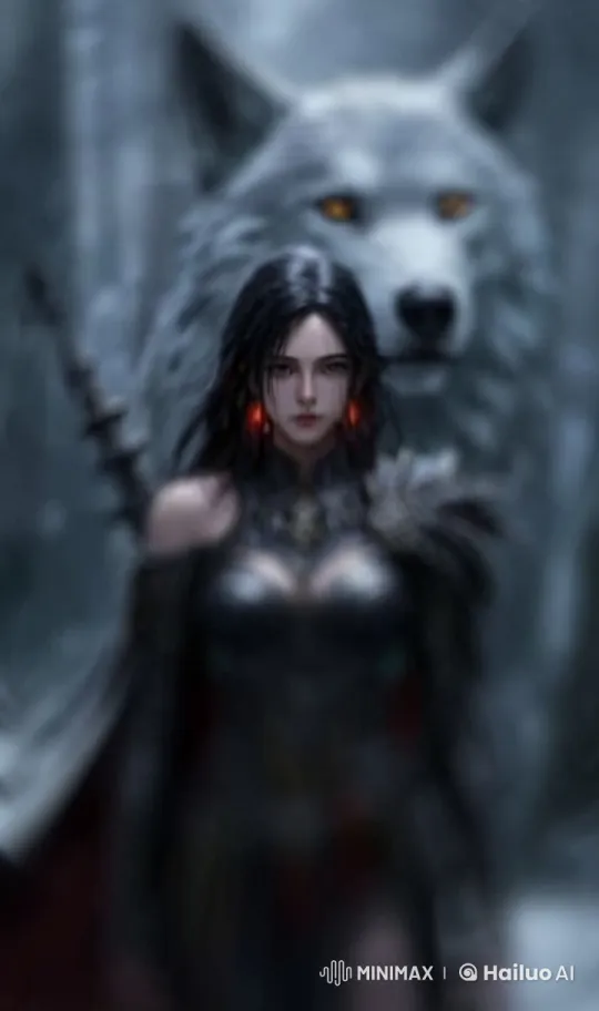 Warrior and Wolf Stand Guard in Snowy Forest – AI Generated Video | Hailuo AI