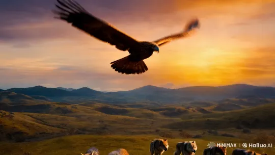 Eagle Soars, Wolves Run: Aesthetic Wilderness Scene – AI Generated Video | Hailuo AI