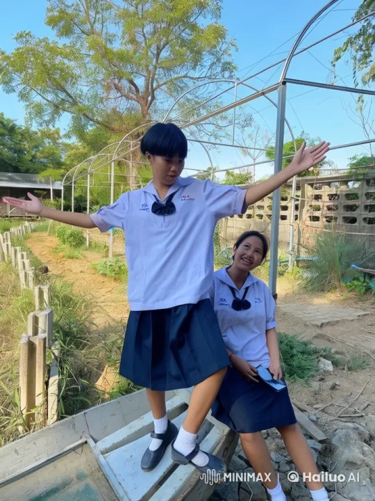 Schoolgirls' Animated Kungfu Performance in Garden Setting – AI Generated Video | Hailuo AI