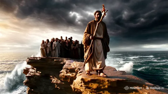 Moses Commands the Sea Amidst Stormy Majesty – AI Generated Video | Hailuo AI