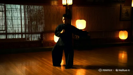 Martial Artist Showcases Discipline in Dojo Scene – AI Generated Video | Hailuo AI