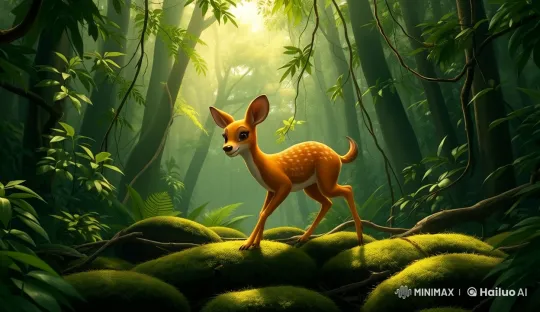 Animated Deer Kancil Joyfully Strolls Through Enchanted Forest – AI Generated Video | Hailuo AI