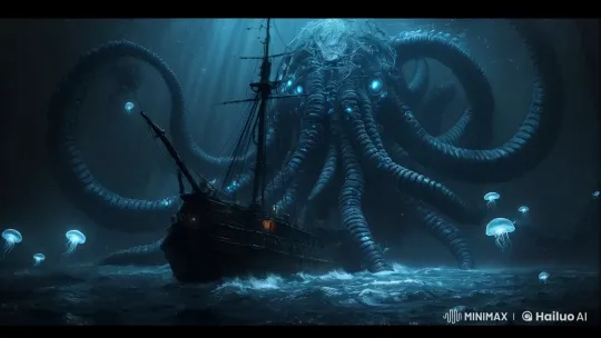 Kraken Encounter: Deep-Sea Monster Revealed – AI Generated Video | Hailuo AI