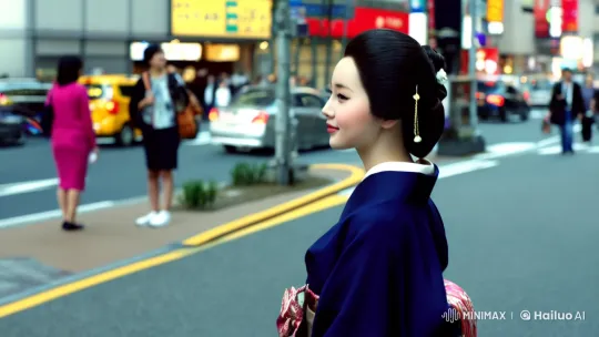 Traditional Grace Amidst Tokyo's Bustle – AI Generated Video | Hailuo AI