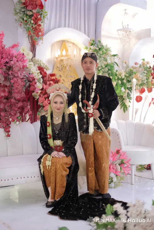 Traditional Couple in Elegant Flower-Adorned Setting – AI Generated Video | Hailuo AI