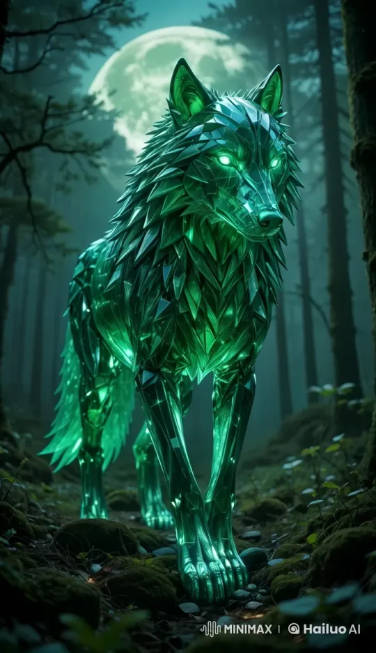 Mystical Forest: Glowing Crystal Wolf's Ethereal Stride – AI Generated Video | Hailuo AI