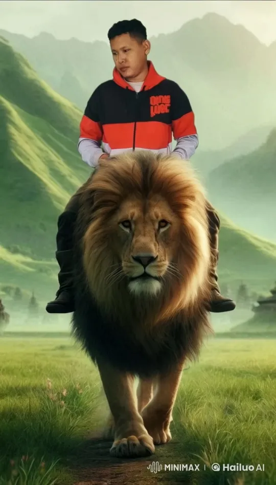 Youth Rides Majestically on Lion Through Enchanted Landscape – AI Generated Video | Hailuo AI