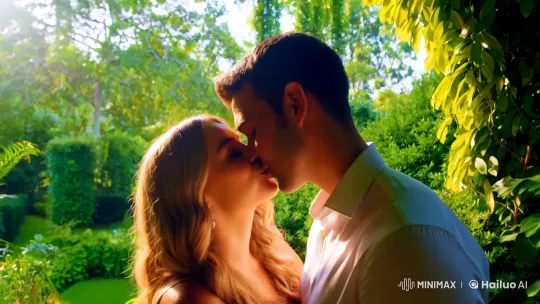 Romantic Embrace in Sunlit Garden – AI Generated Video | Hailuo AI