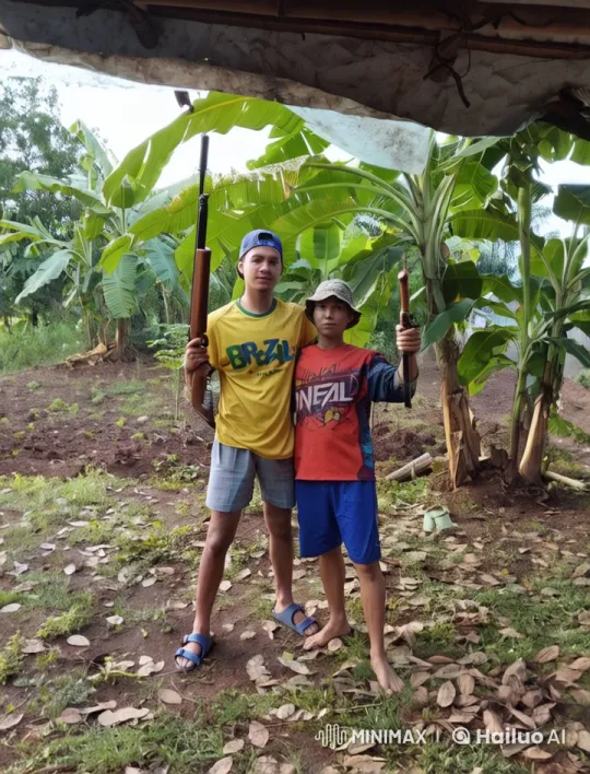 Live2D Video of Two Individuals Holding Rifles in Rural Setting – AI Generated Video | Hailuo AI