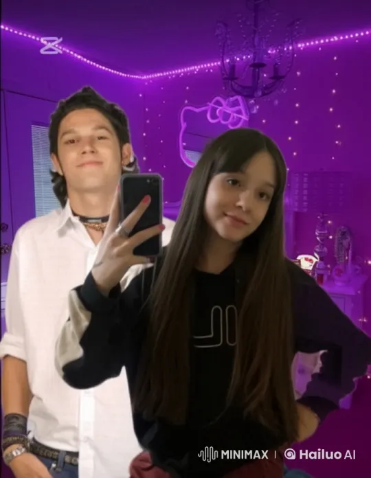 Teen Couple's Romantic Moment in Cozy, Neon-Lit Room – AI Generated Video | Hailuo AI