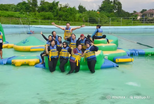 Martial Arts-Inspired Play on Inflatable Water Obstacle Course – AI Generated Video | Hailuo AI