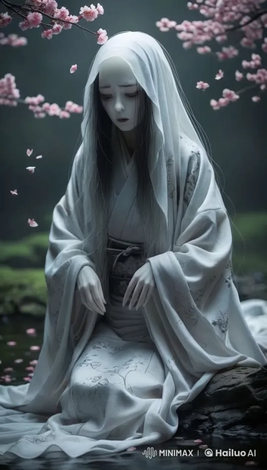 Mourning Yuurei: Graceful Sorrow in White Veil – AI Generated Video | Hailuo AI