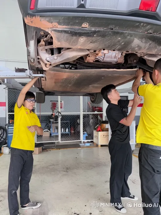 Mechanics in Uniform Perform Kungfu in Automotive Workshop – AI Generated Video | Hailuo AI