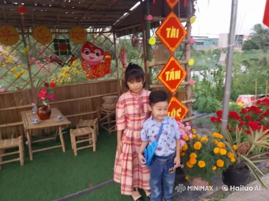 Children Practicing Kung Fu in Festive Decorated Hut – AI Generated Video | Hailuo AI