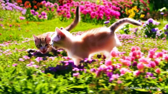 Kittens Chase Butterflies in Colorful Garden – AI Generated Video | Hailuo AI