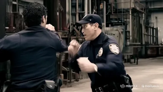 Security Guards' Intense Confrontation in Industrial Setting – AI Generated Video | Hailuo AI