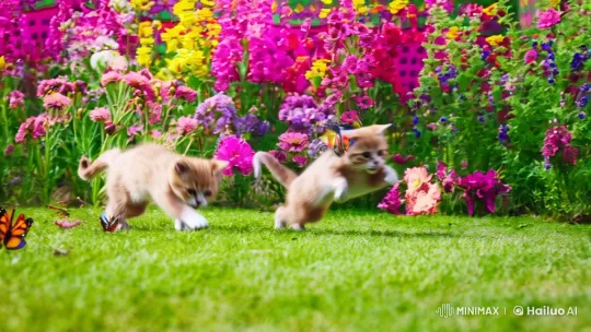 Energetic Kittens Frolic in Colorful Butterfly Garden – AI Generated Video | Hailuo AI