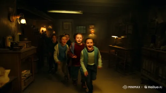 Children's Urgent Dash Through Mysterious Basement – AI Generated Video | Hailuo AI