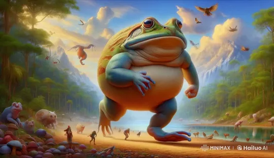 Giant Frog Rests in Enchanted Forest Riverside – AI Generated Video | Hailuo AI
