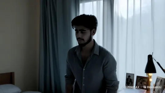 Young Man Reflects on Loss in Dimly Lit Room – AI Generated Video | Hailuo AI